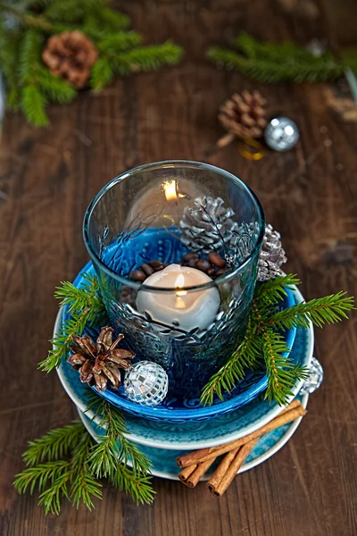 Juledekorasjoner med stearinlys – stockfoto