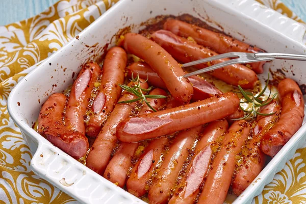 Roasted sausage with mustard orange sauce — Stock Photo, Image