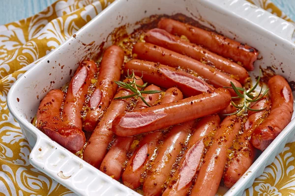 Roasted sausage with mustard orange sauce — Stock Photo, Image