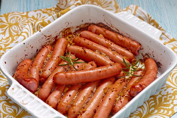 Roasted sausage with mustard orange sauce — Stock Photo, Image