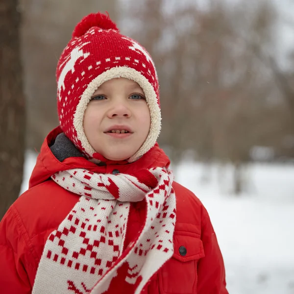 Schattige kleine jongen in winter park — Stockfoto