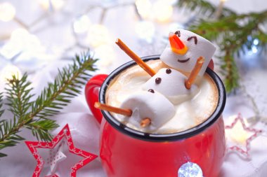 Hot chocolate with melted snowman clipart