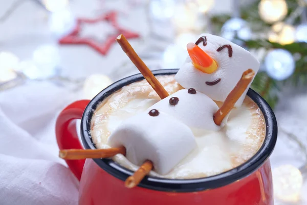 Hot chocolate with melted snowman — Stock Photo, Image