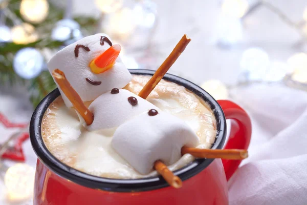Hot chocolate with melted snowman — Stock Photo, Image