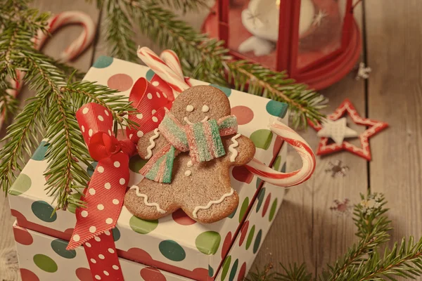 Christmas Decorations with Gingerbread man — Stock Photo, Image