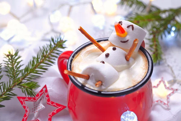 Hot chocolate with melted snowman — Stock Photo, Image