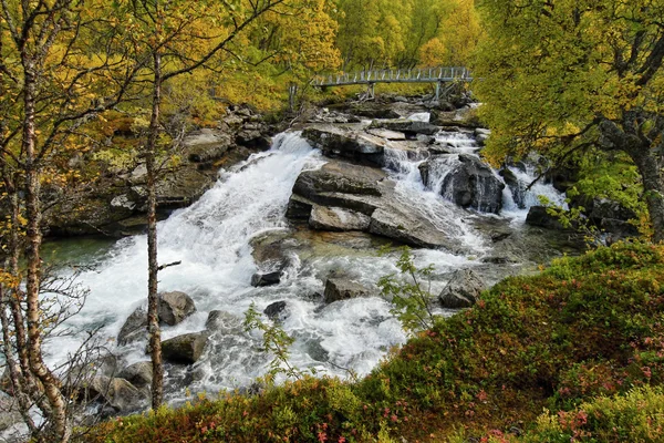 Vodopád v podzimním lese — Stock fotografie