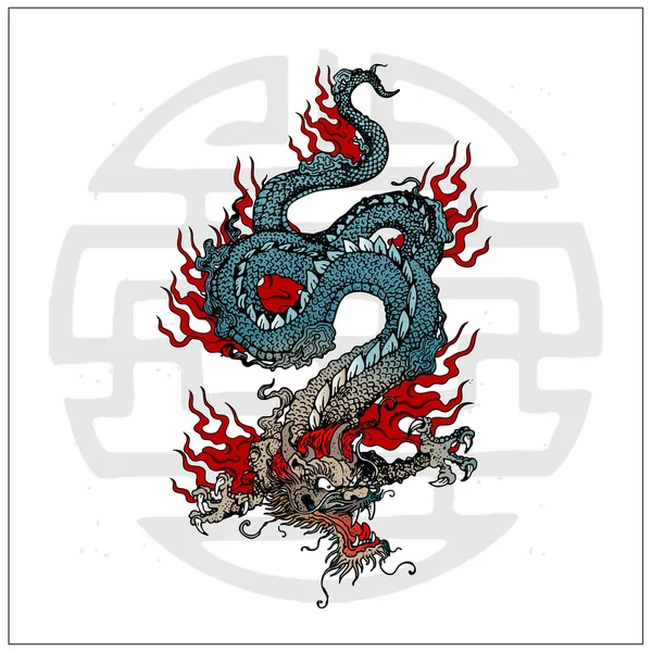 Japanese vector dragon tattoo — Stock Vector