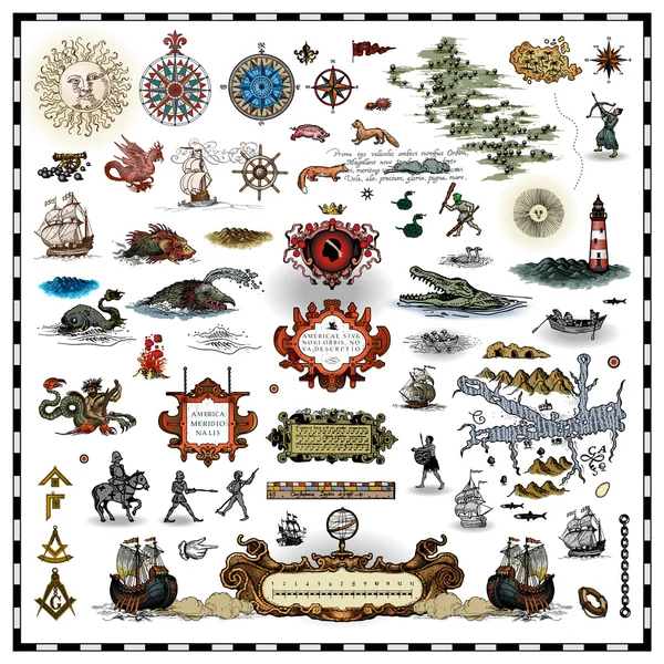 Antique map elements collection — Stock Vector