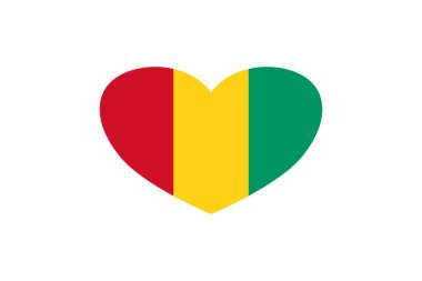 Kalp şeklinde Gine bayrağı. Beyaz bir arkaplanda izole edilmiş.