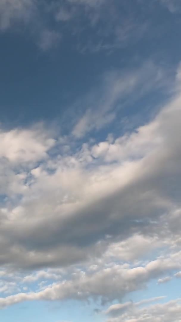 ユニバーサルCloudscapeの背景 白い雲と青空 ふわふわの白い雲 夏の青空の時間の経過 柔らかい白い雲が形成されます 垂直ビデオ — ストック動画