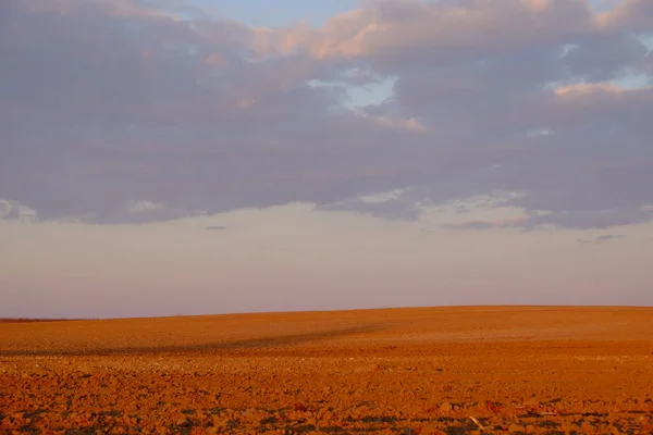 Zatažená Večerní Obloha Nad Prázdným Zemědělským Polem Jasná Krajina Západu — Stock fotografie