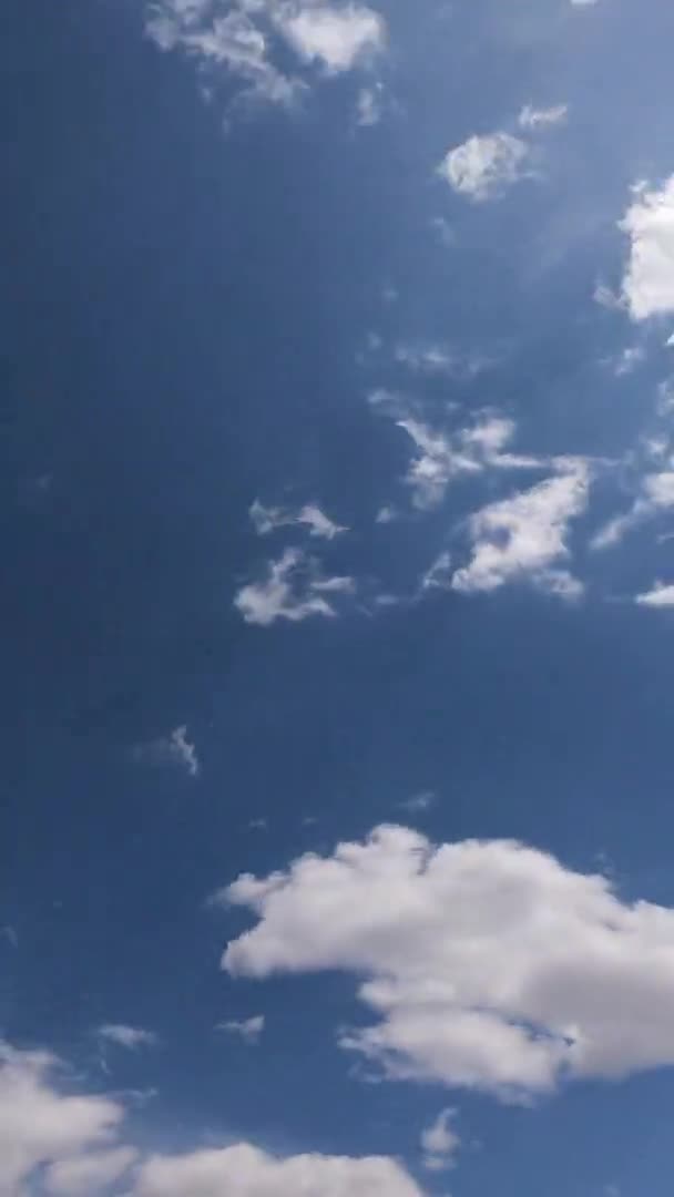 Nízký Úhel Pohledu Timelapse Krásné Slunné Modré Oblohy Bílé Kumulující — Stock video