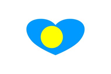 Kalp şeklinde Palau bayrağı. Beyaz bir arkaplanda izole edilmiş.