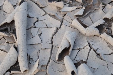 Arka plan olarak kurumuş çamur taneleri. Kuru çorak toprak dokusu.