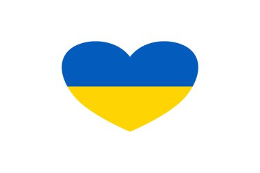 Kalp şeklinde Ukrayna bayrağı. Beyaz bir arkaplanda izole edilmiş.