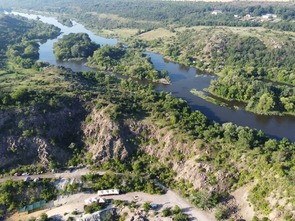 Güney Böcek Nehri Nin Kıvrımlı Yatağı Nehir Kuş Bakışı Manzara — Stok fotoğraf