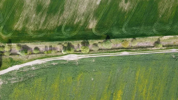 Estrada Terra Longo Canal Melioração Abandonado Terrenos Agrícolas Vista Aérea — Fotografia de Stock