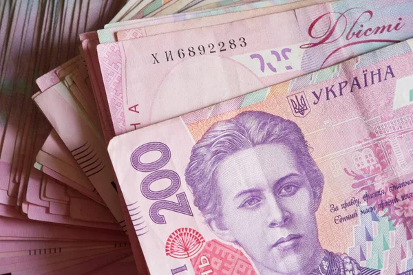 Bunch Banknotes Face Value Two Hundred Hryvnias Ukrainian Money — Stock Photo, Image