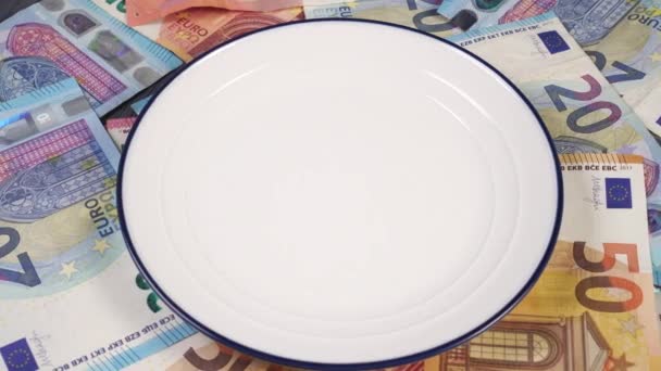 Empty Plate Euro Banknotes Closeup Dolly Shot — Stock Video