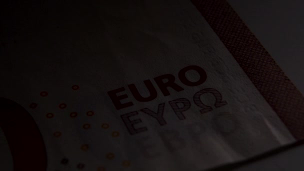 Euro Teken Vijftig Eurobankbiljet Macro Opname Eurovalutaconcept Speel Licht — Stockvideo