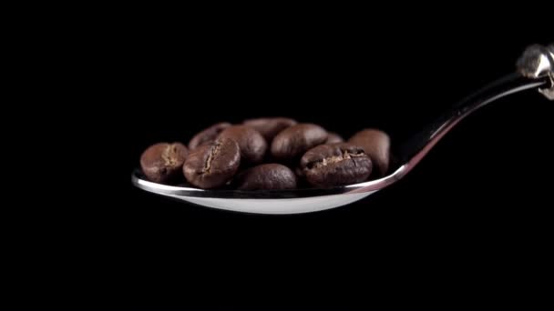 Fresh Roasted Arabica Coffee Beans Falling Out Full Metal Dessert — Stock Video