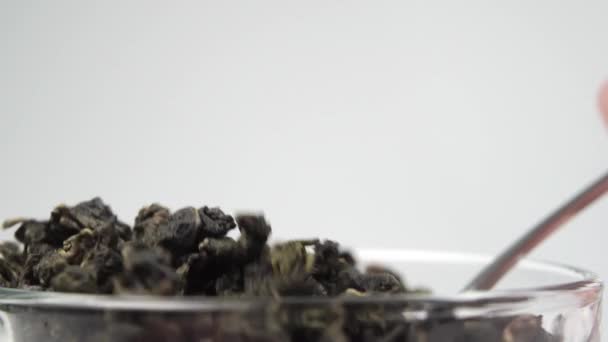 Frunzele Laminate Uscate Ceai Verde Premium Sub Formă Perle Într — Videoclip de stoc