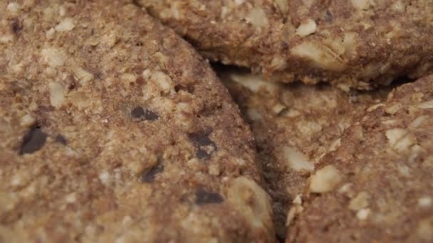 Biscuits Avoine Gros Plan Avec Des Morceaux Chocolat Tourner Prise — Video
