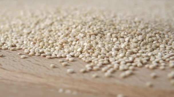 Raw Quinoa Faller Slow Motion Träskärbräda Vackert Makro Skott — Stockvideo