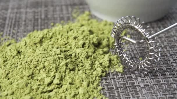 Traditional Japanese Matcha Green Tea Powder Metal Electric Whisk Mixer — Stock Video