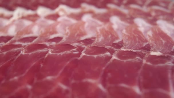 Dünne Scheiben Marmelade Makroschuss Fleischige Fetthaltige Traditionelle Spanische Delikatesse Extremer — Stockvideo