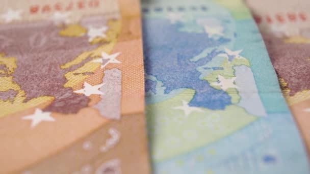 Billets Euros Avec Carte Union Européenne Avec Étoiles Sur Papier — Video