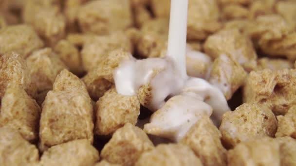 Verter Salpicar Leche Los Cereales Secos Saludables Para Desayuno Cámara — Vídeo de stock