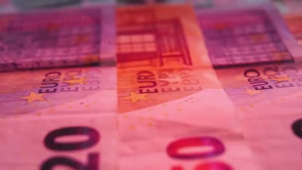 Billetes Moneda Europea Iluminados Por Destello Policial Billetes Efectivo Cerca — Vídeos de Stock