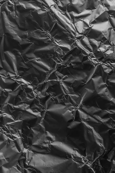 Svart Abstrakt Rynkig Folie Bakgrund Smulet Texturerat Smulat Material Med — Stockfoto