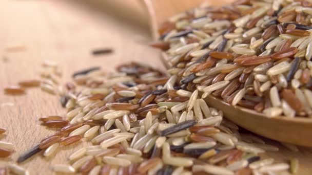 Basmati Rice Mix Wooden Spoon Board Macro Mixed Asian Oriental — Stock Video