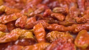 Hot red dry piripiri pepper close up. Macro. Rotation