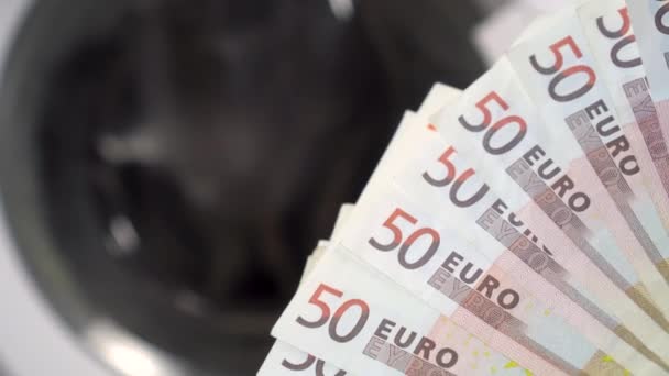 Cash Euro Banknotes Close Washing Machine Money Laundering Electricity Bill — Stock Video