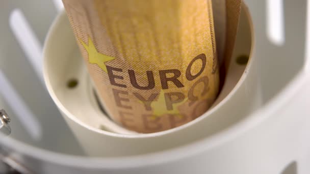 Fifty Euro Banknote Taken Out Electric Lamp Holder Macro Concept — Stock videók