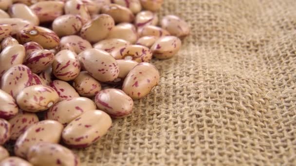 Frijoles Arándano Pinto Borlotti Saco Rústico Macro Legumbres Crudas Arpillera — Vídeo de stock