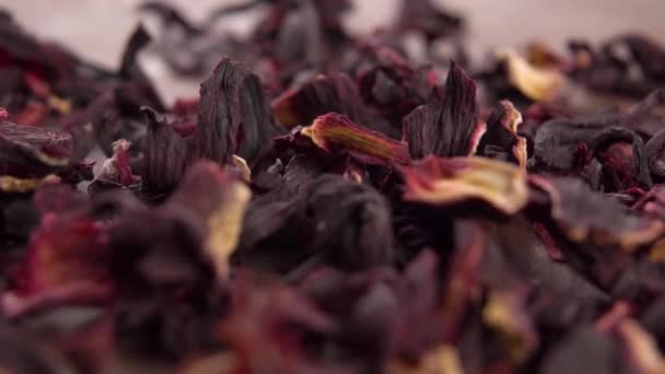 Flores Secas Hibisco Planta Roja Seca Pétalos Concepto Herbal Wellness — Vídeo de stock