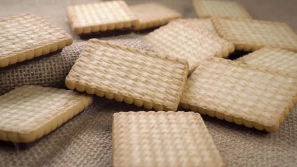 Shortbread Cookies Rustic Rough Sackcloth Close Dolly Shot — Stock Video