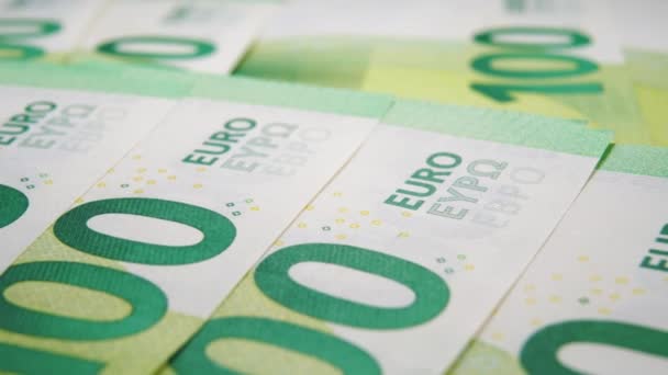 Honderd Euro Europese Valuta Rekeningen Extreem Close Een Macro Dolly — Stockvideo
