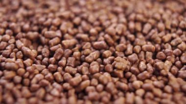 Karabuğday çayı granülleri yakın plan. Döndürme. Ağır çekimde düş. Doğal sağlıklı içecek konsepti