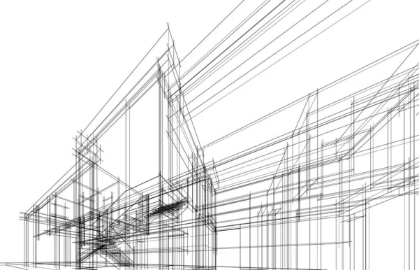 Linee Disegno Astratte Nel Concetto Arte Architettonica Forme Geometriche Minime — Vettoriale Stock