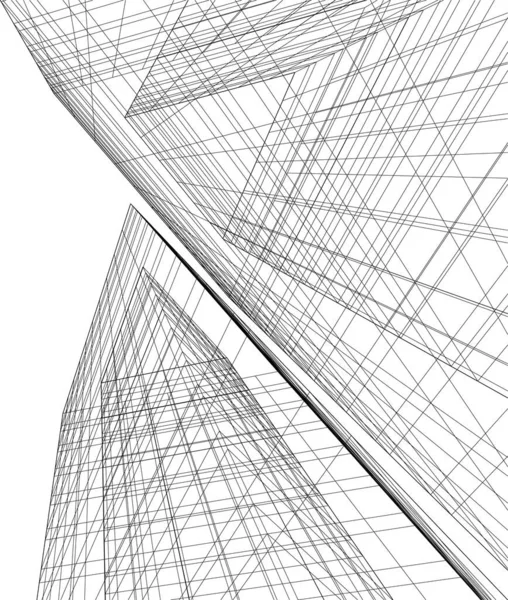 建筑艺术概念中的抽象绘图线 最小几何形状 — 图库矢量图片