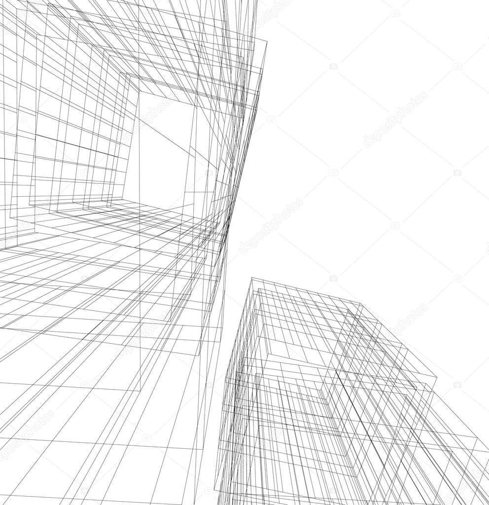 Abstract drawing lines in architectural art concept, minimal geometrical shapes. 