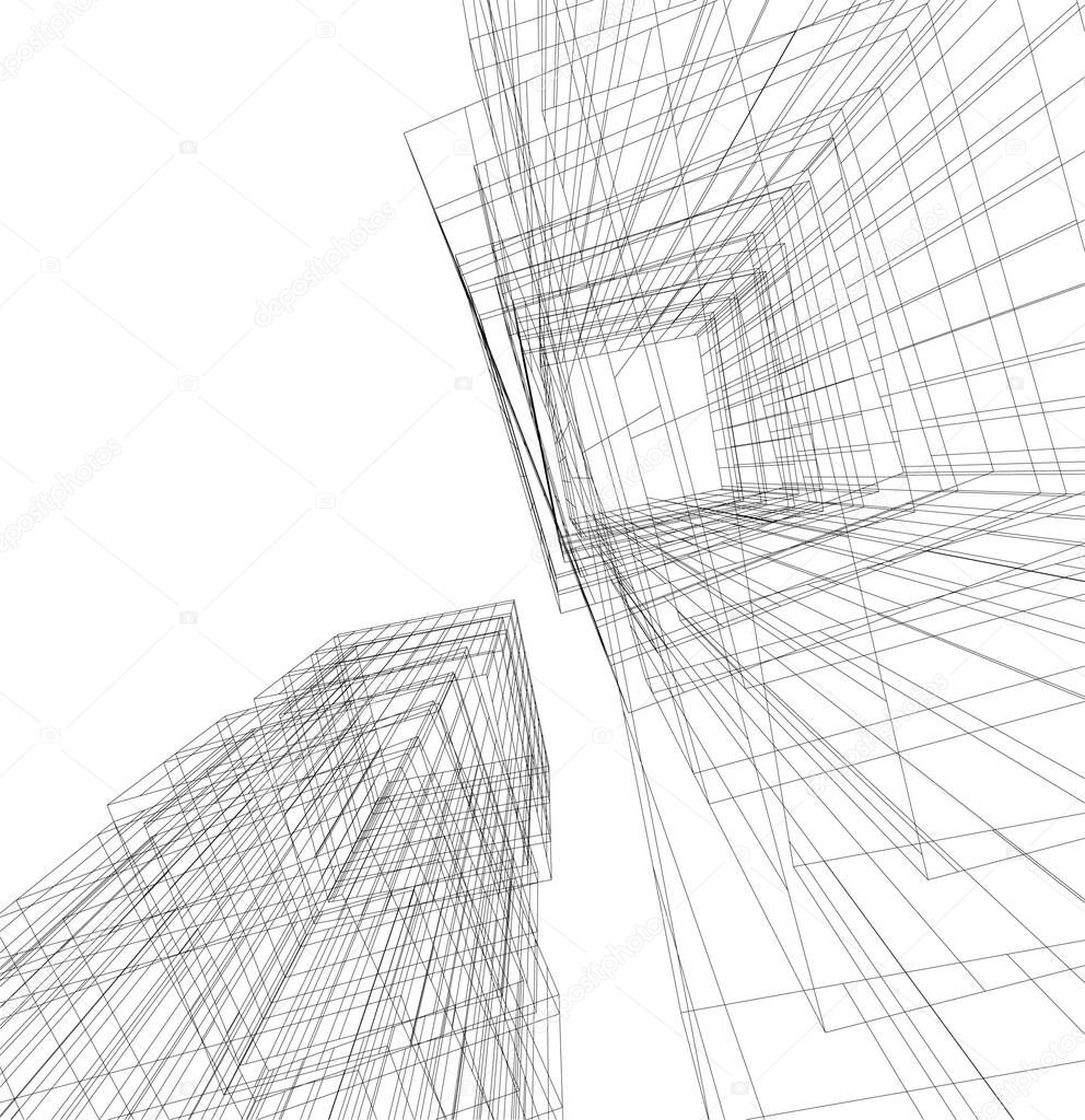 Abstract drawing lines in architectural art concept, minimal geometrical shapes. 