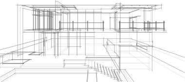Mimari sanat konseptinde soyut çizgiler, minimum geometrik şekiller. 