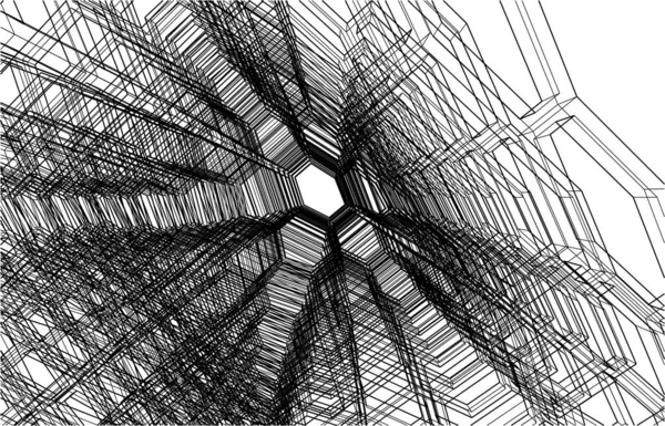 建筑艺术概念中的抽象绘图线 最小几何形状 — 图库矢量图片